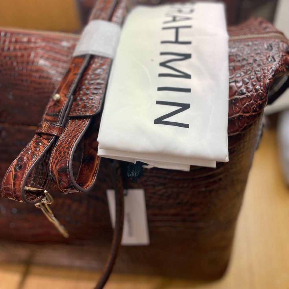 Brahmin Rich Brown Crocodile-Embossed Travel Bag - Picture 4 of 10